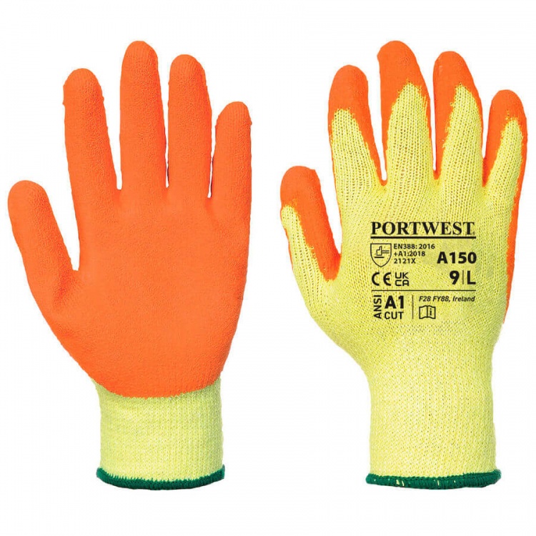 Portwest   A150 Orange - Classic Latex Grip -  Glove   ( Box of 216  Pairs )